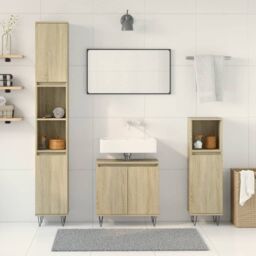 Berkfield Home 3 Piece Bathroom Furniture Set Sonoma Oak Engineered Wood in Brown - thumbnail 3
