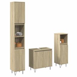 Berkfield Home 3 Piece Bathroom Furniture Set Sonoma Oak Engineered Wood in Brown - thumbnail 1