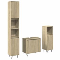 Berkfield Home 3 Piece Bathroom Furniture Set Sonoma Oak Engineered Wood in Brown - thumbnail 2