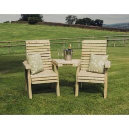 Churnet Valley Garden Furniture Ltd Ergonomic Companion Set, Wooden Love Seat - Angled - Fully Assembled in Brown - thumbnail 3