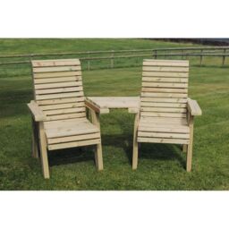 Churnet Valley Garden Furniture Ltd Ergonomic Companion Set, Wooden Love Seat - Angled - Fully Assembled in Brown - thumbnail 2