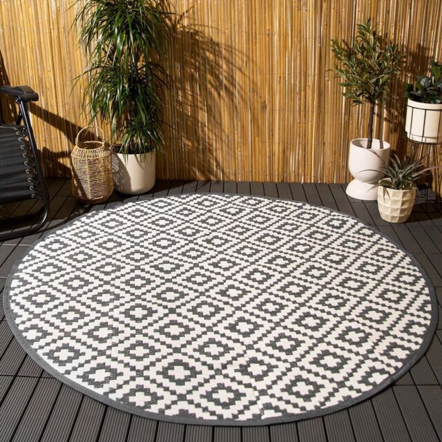 OHS Outdoor Rug Garden Geometric Round Waterproof Area Mat in Grey - Size: 170 cm diameter - image 1