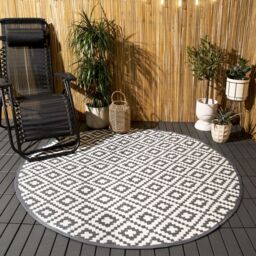 OHS Outdoor Rug Garden Geometric Round Waterproof Area Mat in Grey - Size: 170 cm diameter - thumbnail 5