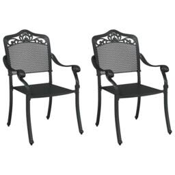 Berkfield Home Modern Garden Chairs 2 Pack Black Cast Aluminum - thumbnail 3