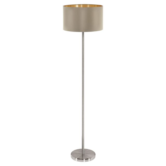Loops Floor Lamp Light Satin Nickel Shade Taupe Gold Fabric Pedal Switch Bulb E27 in Metallics - image 1