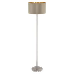 Loops Floor Lamp Light Satin Nickel Shade Taupe Gold Fabric Pedal Switch Bulb E27 in Metallics