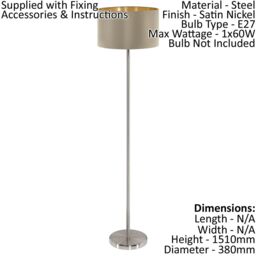 Loops Floor Lamp Light Satin Nickel Shade Taupe Gold Fabric Pedal Switch Bulb E27 in Metallics - thumbnail 2