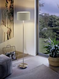 Loops Floor Lamp Light Satin Nickel Shade Taupe Gold Fabric Pedal Switch Bulb E27 in Metallics - thumbnail 3