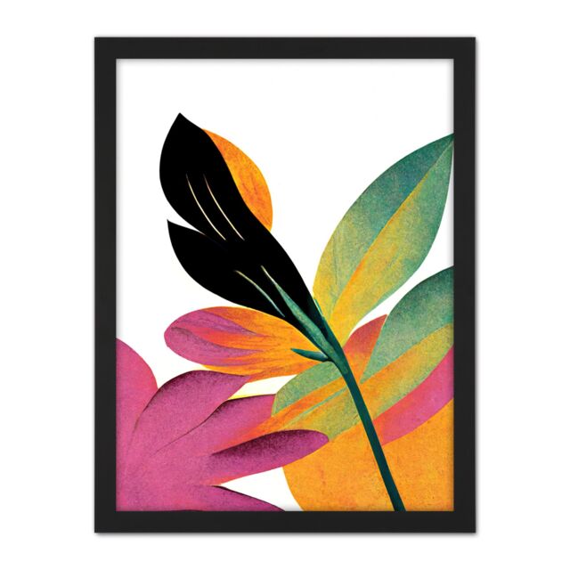 "Artery8 Wall Art Print Modern Abstract Tropical Vibrant Leaves Botanical Painting Large Framed Wall Décor Art in Light Oak - Size: W18"" x H24""" - image 1