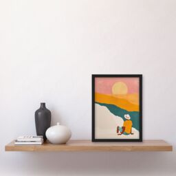 "Artery8 Wall Art Print Watching the Sunset Block Beach Relax Boho Art Framed Poster in Black - Size: W12"" x H16""" - thumbnail 4
