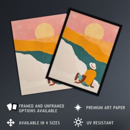 "Artery8 Wall Art Print Watching the Sunset Block Beach Relax Boho Art Framed Poster in Black - Size: W12"" x H16""" - thumbnail 2