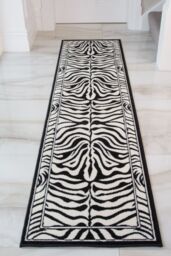 Kukoon Runner Rug Black White Zebra Print Long Hallway Rugs - Size: 60 cm x 240 cm - thumbnail 1