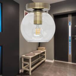 First Choice Lighting Barnum - Clear Glass Globe Antique Brass Ceiling Light Fitting - thumbnail 3