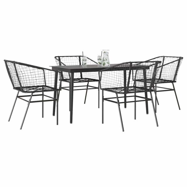 Berkfield Home 5 Piece Garden Dining Set Black Poly Rattan Glass - image 1