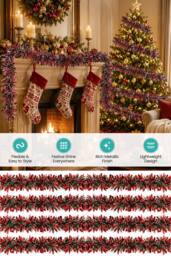 Neel Blue 2M Mixed Colour Christmas Tinsel Garland, Metallic Garland - 6pcs - thumbnail 4