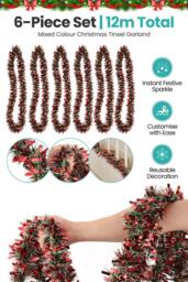 Neel Blue 2M Mixed Colour Christmas Tinsel Garland, Metallic Garland - 6pcs - thumbnail 2
