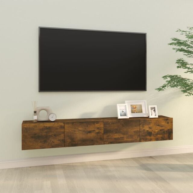 Berkfield Home Wall TV Cabinets 2 pcs Smoked Oak 100x30x30 cm Engineered Wood in Brown - Size: 100 x 30 x 30 cm - image 1
