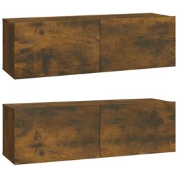 Berkfield Home Wall TV Cabinets 2 pcs Smoked Oak 100x30x30 cm Engineered Wood in Brown - Size: 100 x 30 x 30 cm - thumbnail 2