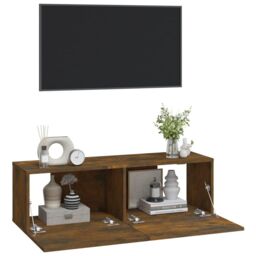Berkfield Home Wall TV Cabinets 2 pcs Smoked Oak 100x30x30 cm Engineered Wood in Brown - Size: 100 x 30 x 30 cm - thumbnail 4