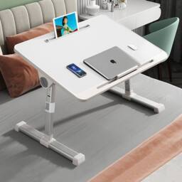 Living and Home Foldable Height-Adjustable Laptop Bed Table with Movable Stop Bar, Tablet Slot in White - thumbnail 6