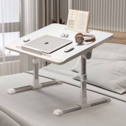 Living and Home Foldable Height-Adjustable Laptop Bed Table with Movable Stop Bar, Tablet Slot in White - thumbnail 8