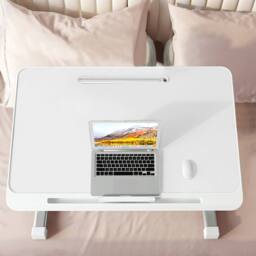 Living and Home Foldable Height-Adjustable Laptop Bed Table with Movable Stop Bar, Tablet Slot in White - thumbnail 5