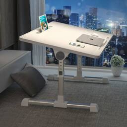 Living and Home Foldable Height-Adjustable Laptop Bed Table with Movable Stop Bar, Tablet Slot in White - thumbnail 2