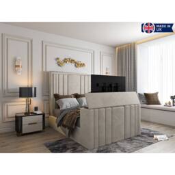 KDMD Atom Upholstered Soft Velvet Pebble Tv Bespoke Bed Frame in Light Sand - Size: Single - thumbnail 1