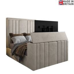 KDMD Atom Upholstered Soft Velvet Pebble Tv Bespoke Bed Frame in Light Sand - Size: Single - thumbnail 2