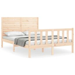 Berkfield Home Bed Frame with Headboard Double Solid Wood in Brown - thumbnail 2
