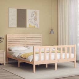 Berkfield Home Bed Frame with Headboard Double Solid Wood in Brown - thumbnail 3