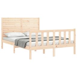 Berkfield Home Bed Frame with Headboard Double Solid Wood in Brown - thumbnail 4