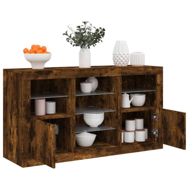 Berkfield Home Sideboard with LED Lights Smoked Oak 123x37x67 cm in Brown - Size: 123 x 37 x 67 cm - image 1