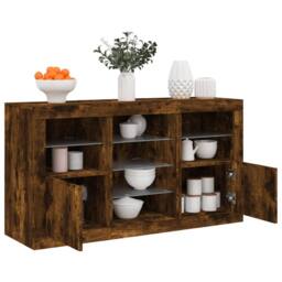 Berkfield Home Sideboard with LED Lights Smoked Oak 123x37x67 cm in Brown - Size: 123 x 37 x 67 cm - thumbnail 1
