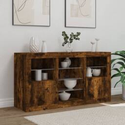 Berkfield Home Sideboard with LED Lights Smoked Oak 123x37x67 cm in Brown - Size: 123 x 37 x 67 cm - thumbnail 3