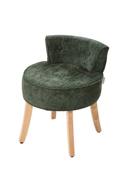 Living and Home Chenille Vanity Stool with Rubberwood Legs in Green - image 1