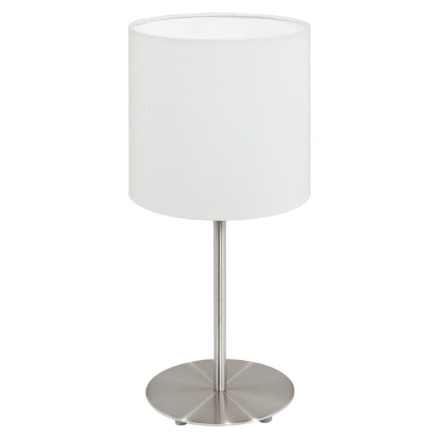 Loops Table Desk Lamp Colour Satin Nickel Steel Shade White Fabric Bulb E14 1x40W in Metallics - image 1