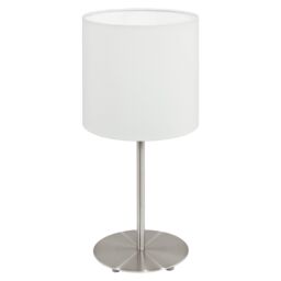 Loops Table Desk Lamp Colour Satin Nickel Steel Shade White Fabric Bulb E14 1x40W in Metallics