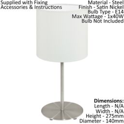 Loops Table Desk Lamp Colour Satin Nickel Steel Shade White Fabric Bulb E14 1x40W in Metallics - thumbnail 2