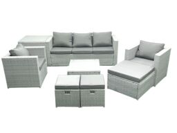 Fimous Rattan Garden Outdoor Furniture Sofa Set with Square Coffee Table 2 Chairs 3 Footstools Side Table Light Grey Mixed - thumbnail 2