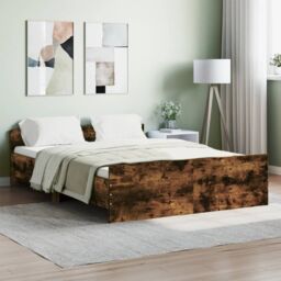 Berkfield Home Bed Frame with Headboard & Footboard Smoked Oak 135x190 cm Double in Brown