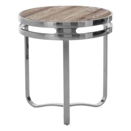 Orsina Metal Frame Round Side Table, Patio Small Table With Three Curved Legs, Renewable Pine Wooden Top Lounge Table in Natural