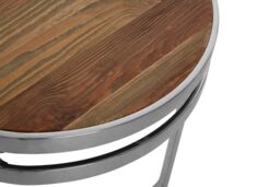 Orsina Metal Frame Round Side Table, Patio Small Table With Three Curved Legs, Renewable Pine Wooden Top Lounge Table in Natural - thumbnail 3