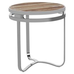 Orsina Metal Frame Round Side Table, Patio Small Table With Three Curved Legs, Renewable Pine Wooden Top Lounge Table in Natural - thumbnail 2
