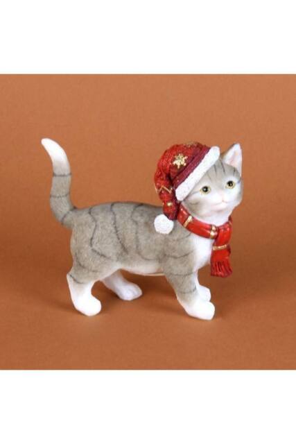 KDMD Hand Painted Resin Kitten Figurine With Christmas Hat by Juliana 2 in Red - image 1
