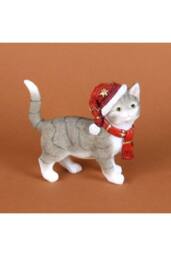 KDMD Hand Painted Resin Kitten Figurine With Christmas Hat by Juliana 2 in Red