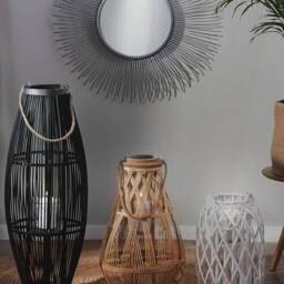 Wyld and Coco Bamboo and Glass Lantern 56cm - Woven Nordic Boho Candle Holder in Brown