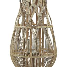 Wyld and Coco Bamboo and Glass Lantern 56cm - Woven Nordic Boho Candle Holder in Brown - thumbnail 2