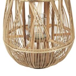 Wyld and Coco Bamboo and Glass Lantern 56cm - Woven Nordic Boho Candle Holder in Brown - thumbnail 6