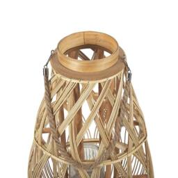Wyld and Coco Bamboo and Glass Lantern 56cm - Woven Nordic Boho Candle Holder in Brown - thumbnail 5